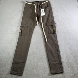 THRT Jeans Mens 30x32 Green Skinny Slim Cargo Strap Denim Pants Distressed NEW